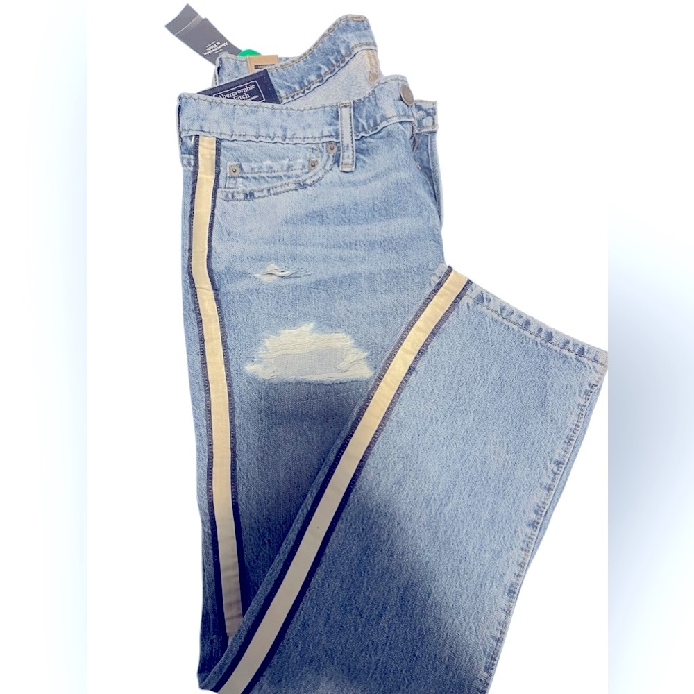 Abercrombie & Fitch Jeans Mens 29x30 Langdon Skinny Blue Stripe Straight Leg - Picture 2 of 6